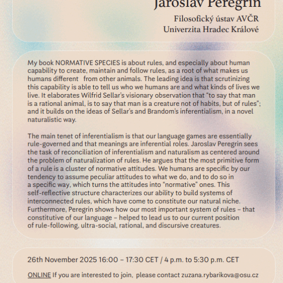 Serdecznie zapraszamy na wykład prof. Jaroslav Peregrin (University of Hradec Králové): Normative species