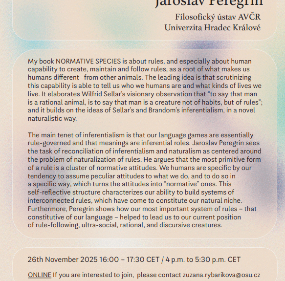 Serdecznie zapraszamy na wykład prof. Jaroslav Peregrin (University of Hradec Králové): Normative species